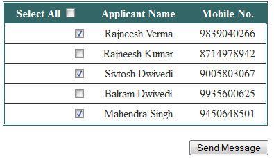 Sending SMS to selected users from Gridview binded with Database